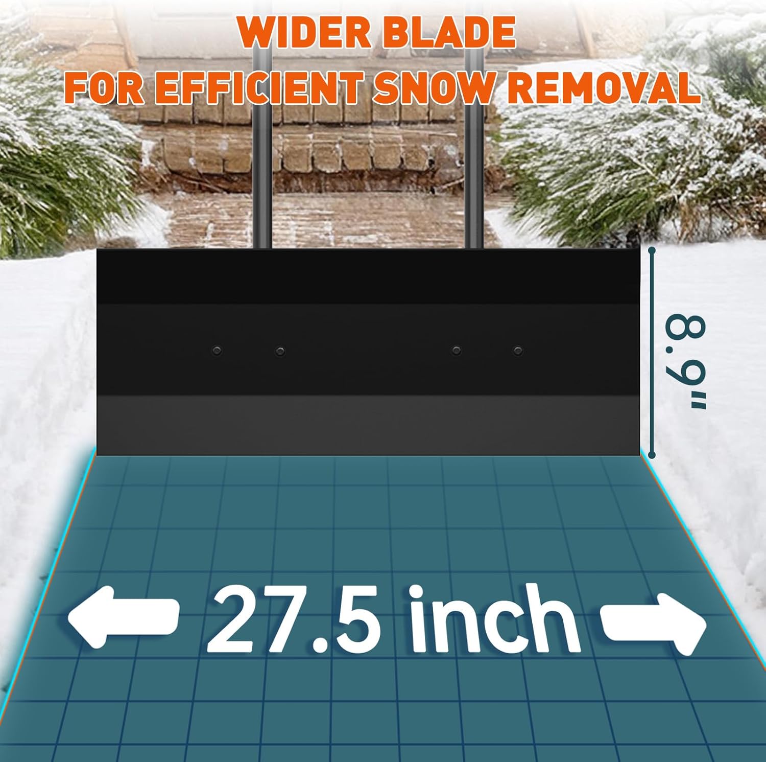 Heavy Duty Wheeled Snow Shovel with Rotatable Grip | Effortless Snow Pusher for Driveway & Sidewalk | Durable Steel Blade for All Snow Types