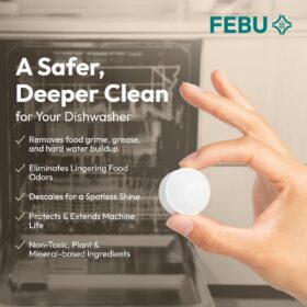 FEBU Dishwasher Cleaner Tablets (24 Count) | Made in USA | Plant-Based, Biodegradable Formula | Deep Cleans & Deodorizes | Eliminates Hard Water, Lime & Grease Buildup for a Sparkling Clean Machine