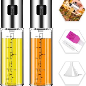 Upgraded 100ml Olive Oil Sprayer Bottle Set - 2 Pack Stainless Steel Mister for Air Fryer, Salad, BBQ & Kitchen - Refillable & Leakproof
