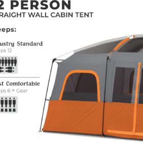CORE 10-12 Person Instant Cabin Tent | Spacious Multi-Room Family Camping Shelter with H20 Block Technology