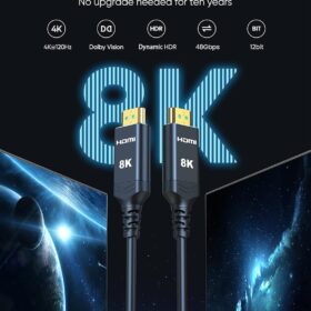 Highwings 50ft Fiber Optic HDMI 2.1 Cable - 8K@60Hz, 4K@120Hz 48Gbps, CL3 Rated In-Wall, eARC, VRR, HDCP 2.2 & 2.3 for PS5, Xbox, PC (15.24m)