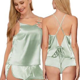 Luxury Silk Pajama Set for Women, Sexy Satin Cami & Shorts Sleepwear Lingerie, S-XXL