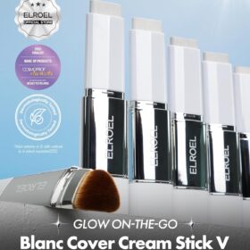 Blanc Cover Cream Stick V White - Korean Color-Changing Foundation Stick with Volufiline - Medium to Full Coverage Dewy Finish Base Makeup - Dual-Ended with Detachable Brush (200 Fair)