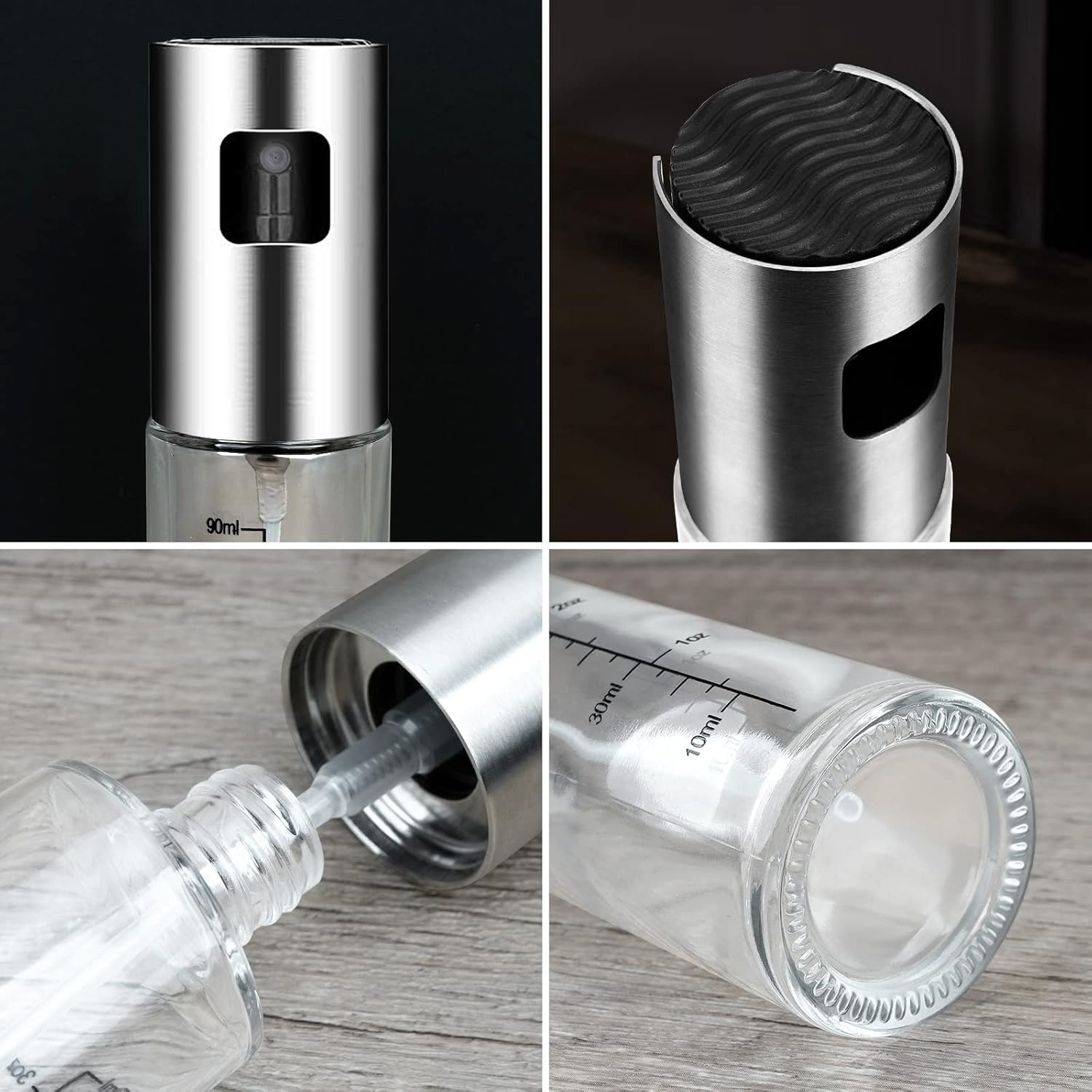 Upgraded 100ml Olive Oil Sprayer Bottle Set - 2 Pack Stainless Steel Mister for Air Fryer, Salad, BBQ & Kitchen - Refillable & Leakproof
