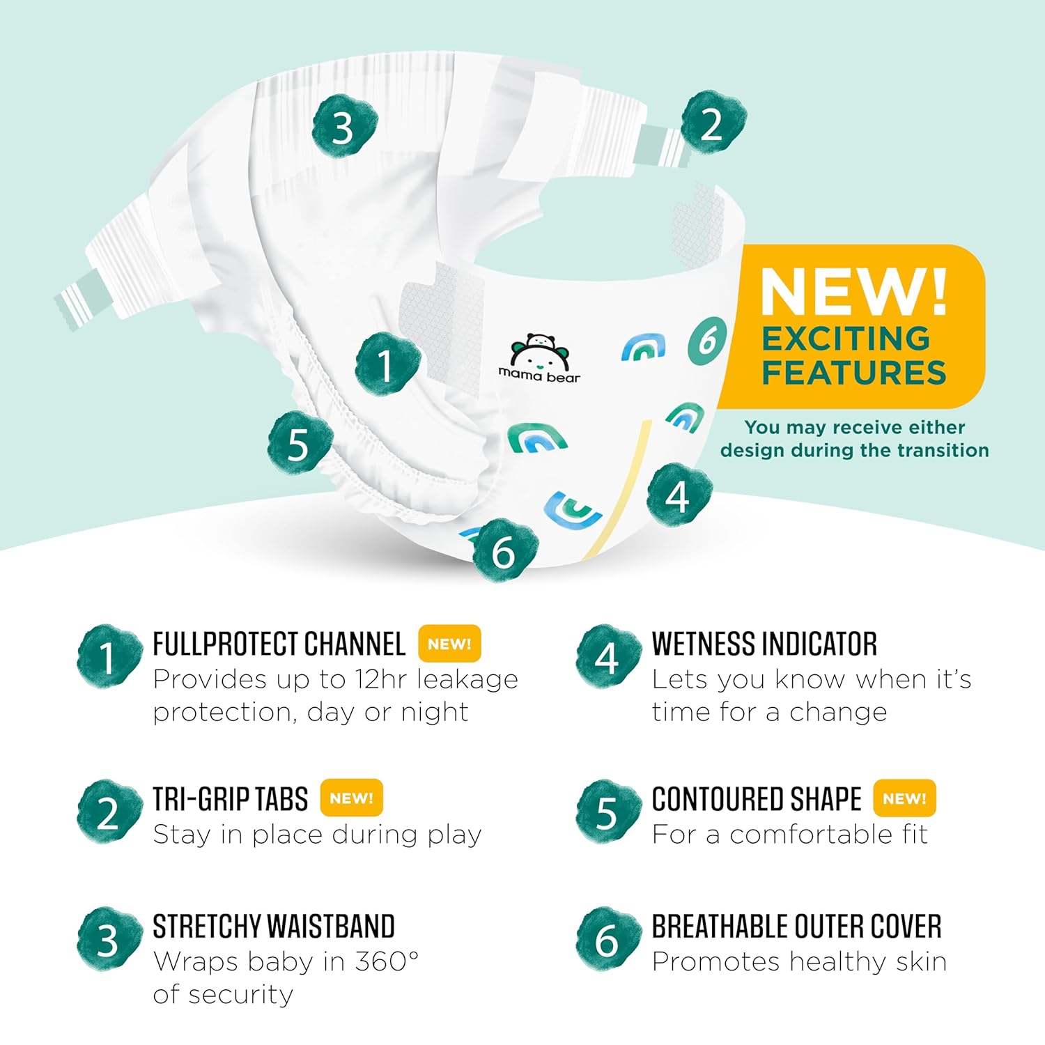 Mama Bear Gentle Touch Diapers (Size 6, 108 Count) - Hypoallergenic & Dermatologist Tested, 12-Hour Leak Protection