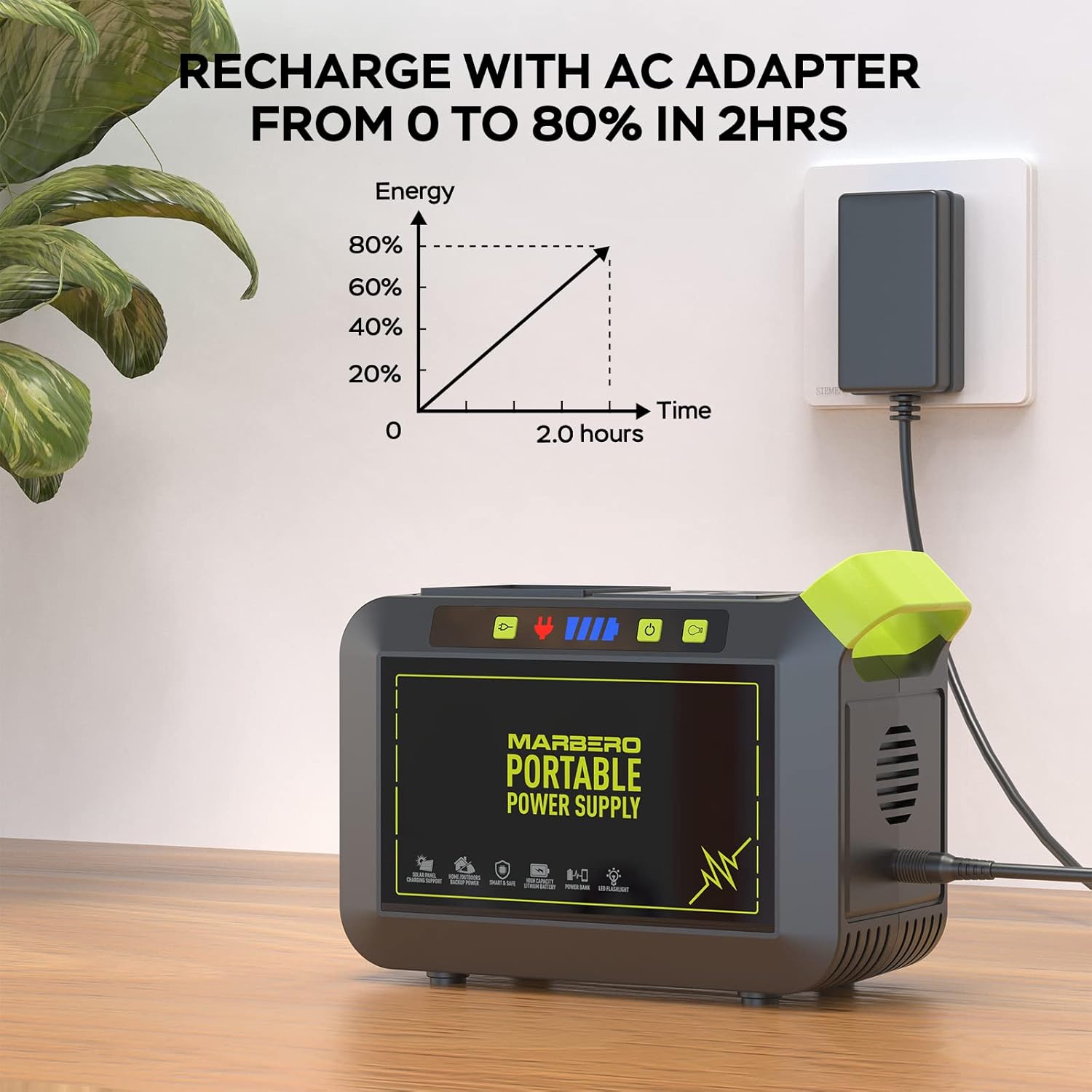 MARBERO 88Wh Portable Power Station - 120W Peak Camping Generator with AC Outlet, Fast Charging Solar Battery Bank for RV Van, Home Emergency Backup & Outdoor Hunting