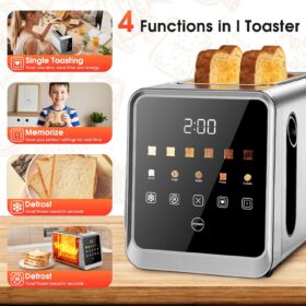 Smart Digital Touchscreen Toaster – 2-Slice Stainless Steel with 1.5” Wide Slots, 900W, and Memory Recall