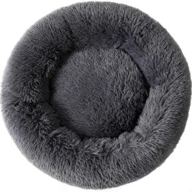 Fluffy Donut Calming Dog & Cat Bed - Ultra-Soft Round Nest for Small Pets & Kittens (Dark & Light)