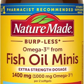 Nature Made Extra Strength Burp-Less Fish Oil 1400 mg – Omega-3 Minis for Heart, Brain & Joint Health (60 Softgels)