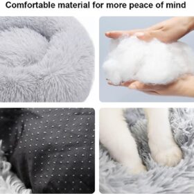 Calming Donut Dog Bed for Small & Medium Dogs - Super Soft Plush Round Cat & Puppy Bed, Washable with Non-Slip Bottom