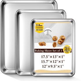 Commercial Grade Stainless Steel Baking Sheet Set – 3-Piece Warp-Resistant Cookie Pans for Toaster Ovens & Kitchens (12, 16, and 17.5 Inch)