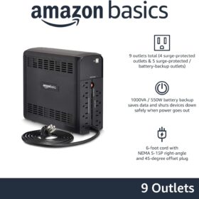 Amazon Basics 1000VA/550W Uninterruptible Power Supply (UPS) - 9-Outlet Battery Backup & Surge Protector for Computers and Electronics