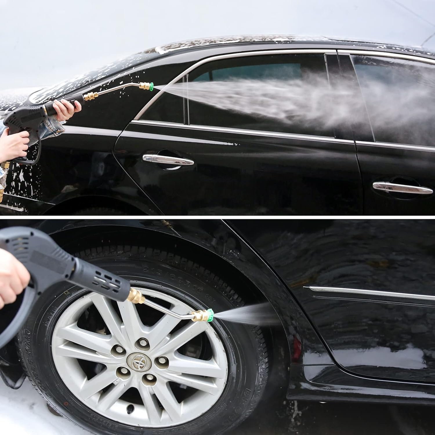Heavy-Duty Pressure Washer Short Gun with 7-Inch Curved Extension & 5 Nozzle Tips - 5000 PSI, M22 Fitting, Hot & Cold Water Compatible