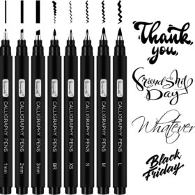 8-Piece Calligraphy Pen Set for Hand Lettering & Art - Premium Brush & Fine Tip Markers for Beginners & Pros