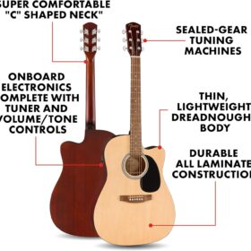Fender FA-25CE Acoustic-Electric Guitar - Natural Beginner Bundle with Built-in Tuner