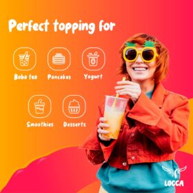 LOCCA Popping Boba Pearls Variety 8-Pack | Mango, Blueberry, Lychee, Strawberry Bursting Boba for Bubble Tea & Desserts | 8 x 17oz Ready-to-Use Bubbles