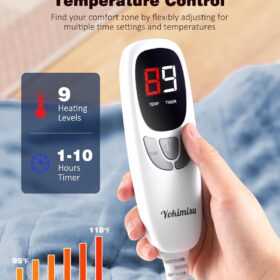 Wearable Heated Blanket Throw with 2 Buttons | Fast-Heating Electric Shawl for Office & Home | 9 Heat Levels & 1-10H Auto Shut-Off | Ultra-Soft Flannel Sherpa, 50x60, Baby Blue