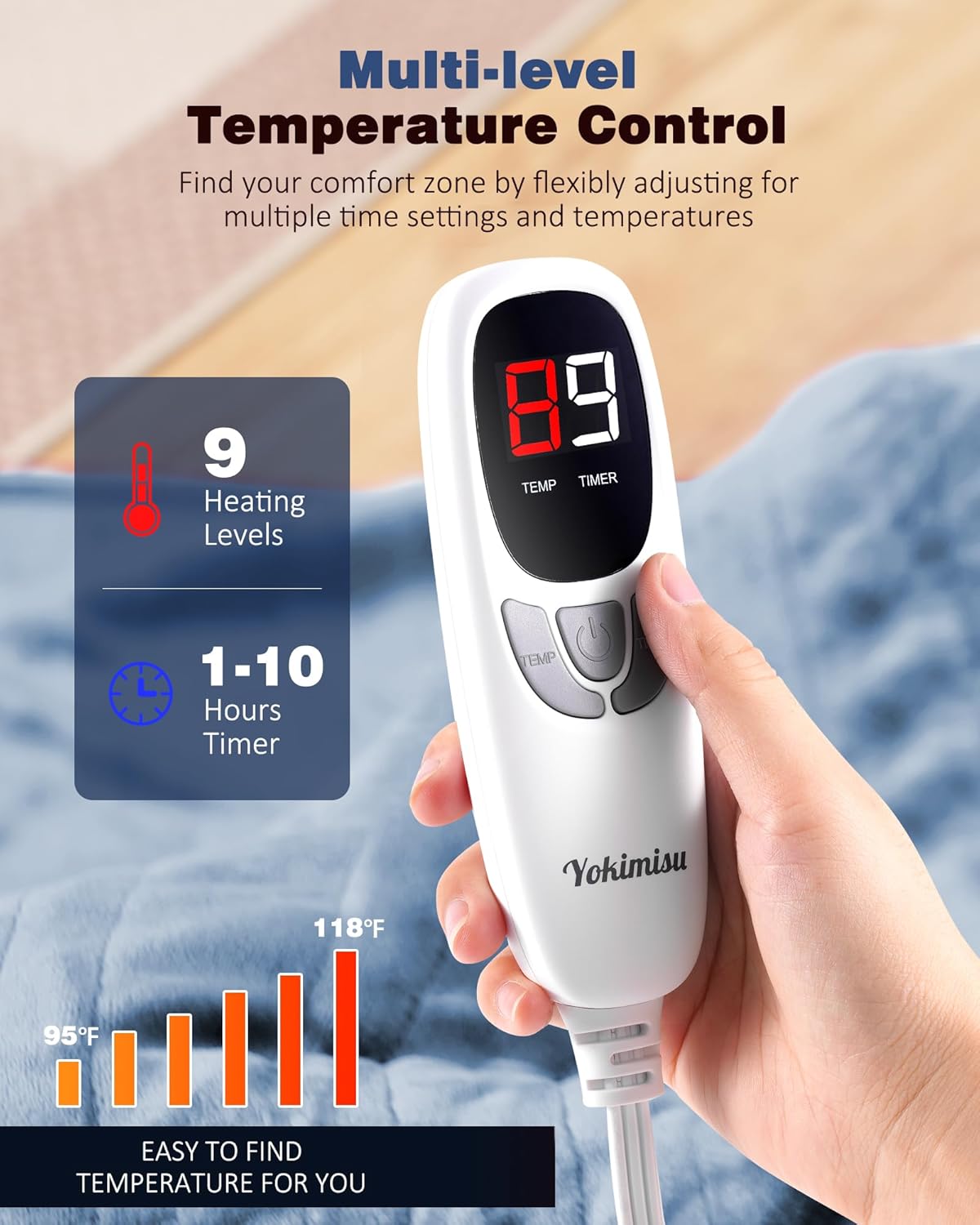 Wearable Heated Blanket Throw with 2 Buttons | Fast-Heating Electric Shawl for Office & Home | 9 Heat Levels & 1-10H Auto Shut-Off | Ultra-Soft Flannel Sherpa, 50x60, Baby Blue