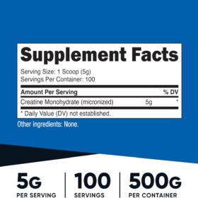 Nutricost Micronized Creatine Monohydrate Powder - 500g, 100 Servings | Unflavored Pure Creatine for Muscle Growth, Strength, and Endurance (5g Per Scoop)