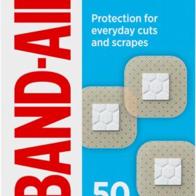 BAND-AID Brand Sheer Spots Adhesive Bandages, 50 Count – Sterile Small Square First Aid Bandages with Quilt-Aid Comfort Pad for Minor Cuts & Scrapes