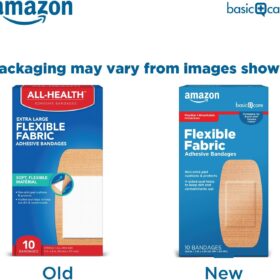 Amazon Basic Care XL Flexible Fabric Adhesive Bandages, 2 Inch x 4 Inch, Heavy-Duty Wound Protection for Minor Cuts and Scrapes, 10 Count
