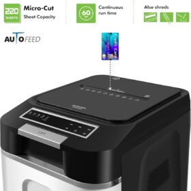 AURORA AU220MB 220-Sheet Auto-Feed High Security Micro-Cut Paper Shredder - P-5 Grade, 60 Min Run Time
