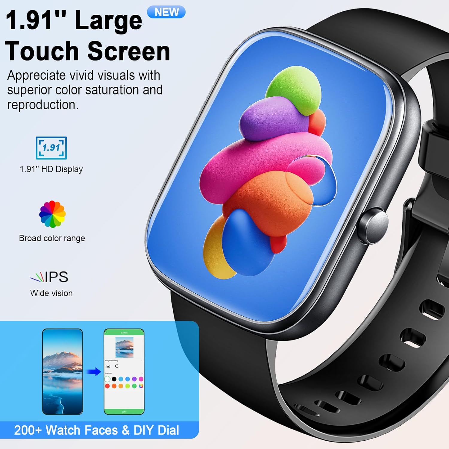 UAUE-T60 Smart Watch with Bluetooth Calling 2025 – 1.91“ HD Display Fitness Tracker for Android & iOS