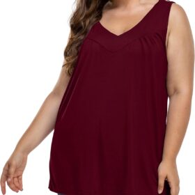 AYIFU Women's Plus Size Sleeveless V-Neck Tunic Top with Pleated Front
