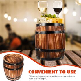 Garneck Vintage Solid Wood Wine Barrel Decor – Rustic Mini Whiskey Barrel Planter, Flower Pot, or Utensil Holder for Home, Bar, and Kitchen