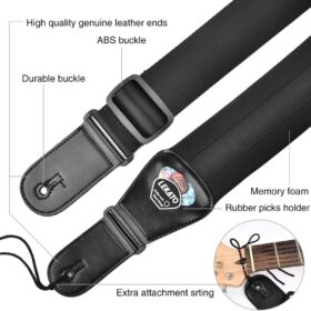 LEKATO 3 Inch Wide Padded Bass Guitar Strap with Pick Holder, Locks & Picks - Adjustable & Comfortable