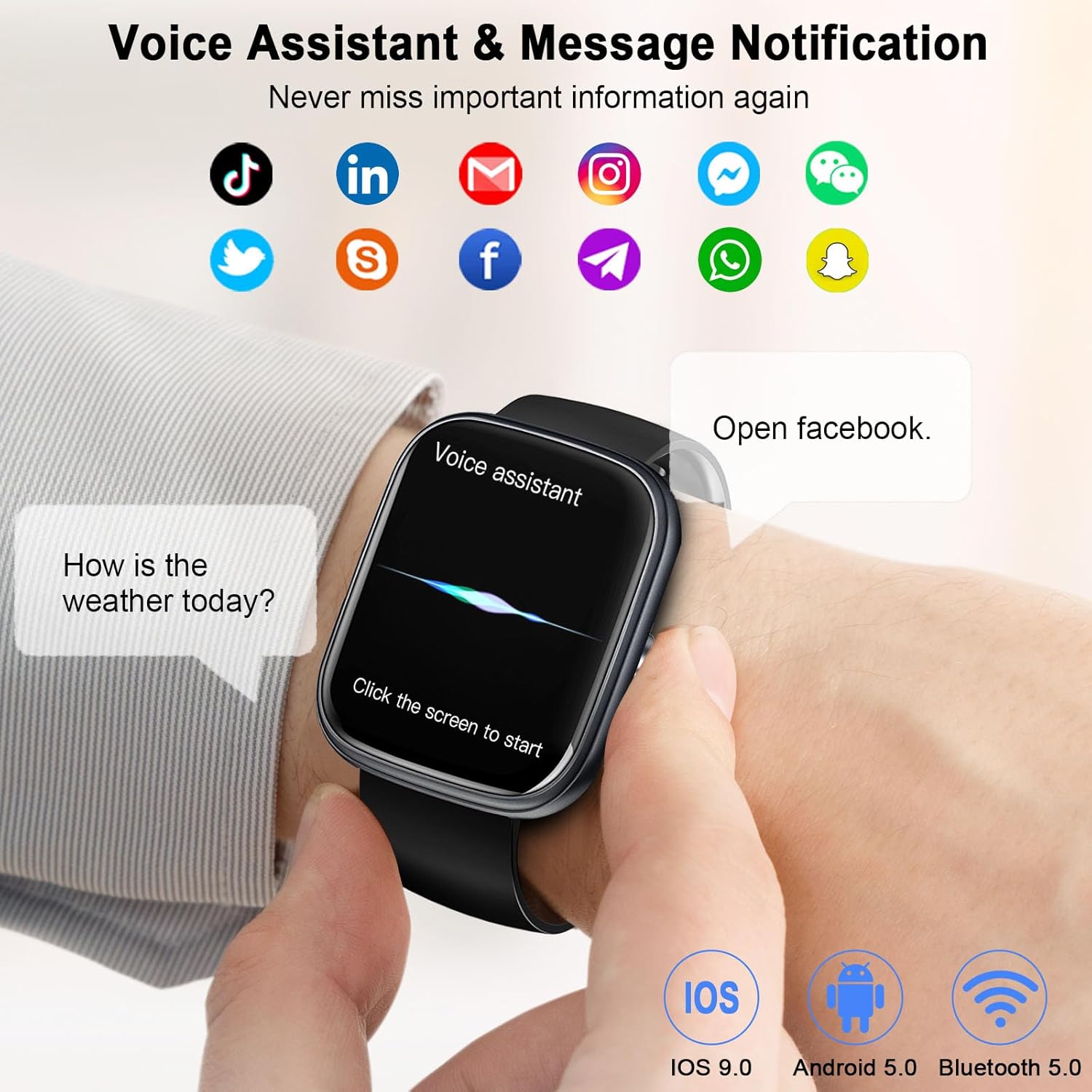 UAUE-T60 Smart Watch with Bluetooth Calling 2025 – 1.91“ HD Display Fitness Tracker for Android & iOS