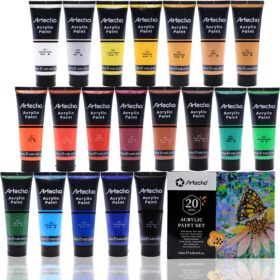 Artecho Professional Acrylic Paint Set (20 Colors) - 120ml Large Tubes - Rich Pigments for Canvas, Wood, Fabric, and Rock Painting - Non-Toxic & ASTM D-4236 Certified