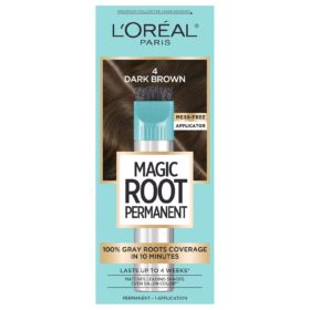L'Oreal Paris Magic Root Rescue, 10 Minute Permanent Hair Color Kit, Dark Brown (4) - 100% Gray Coverage with Precision Applicator