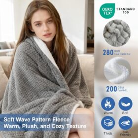 Cozee Luxe Heated Throw Blanket - 5 Heat Settings & 10H Auto Off, Ultra-Soft Double Fleece Electric Blanket for Ultimate Comfort on Couch, Bed, and Office
