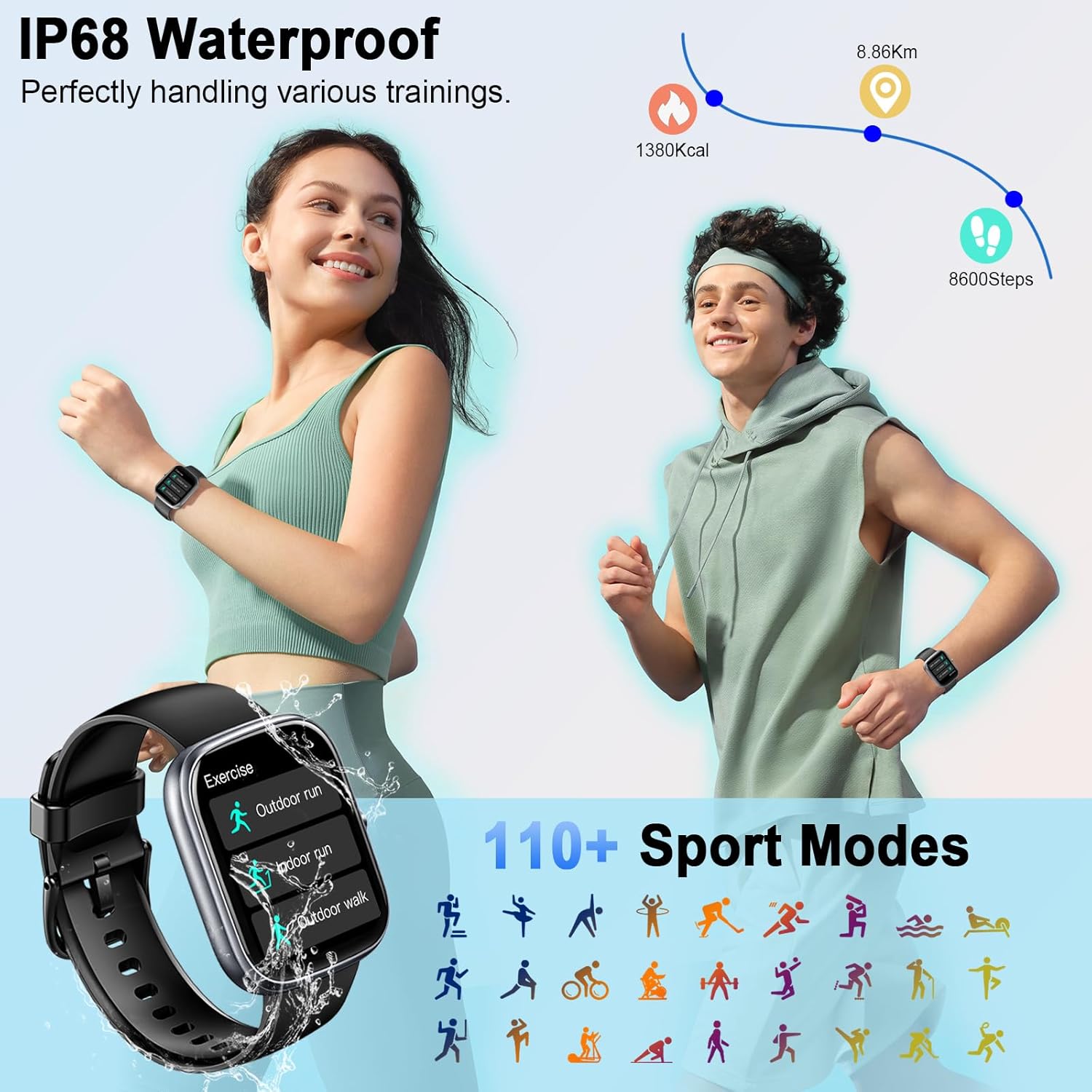UAUE-T60 Smart Watch with Bluetooth Calling 2025 – 1.91“ HD Display Fitness Tracker for Android & iOS