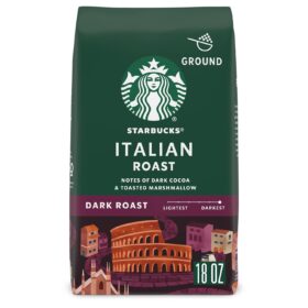 Starbucks Italian Roast Ground Coffee — 18 oz Bag of Dark Roast, 100% Arabica Beans with Notes of Dark Cocoa