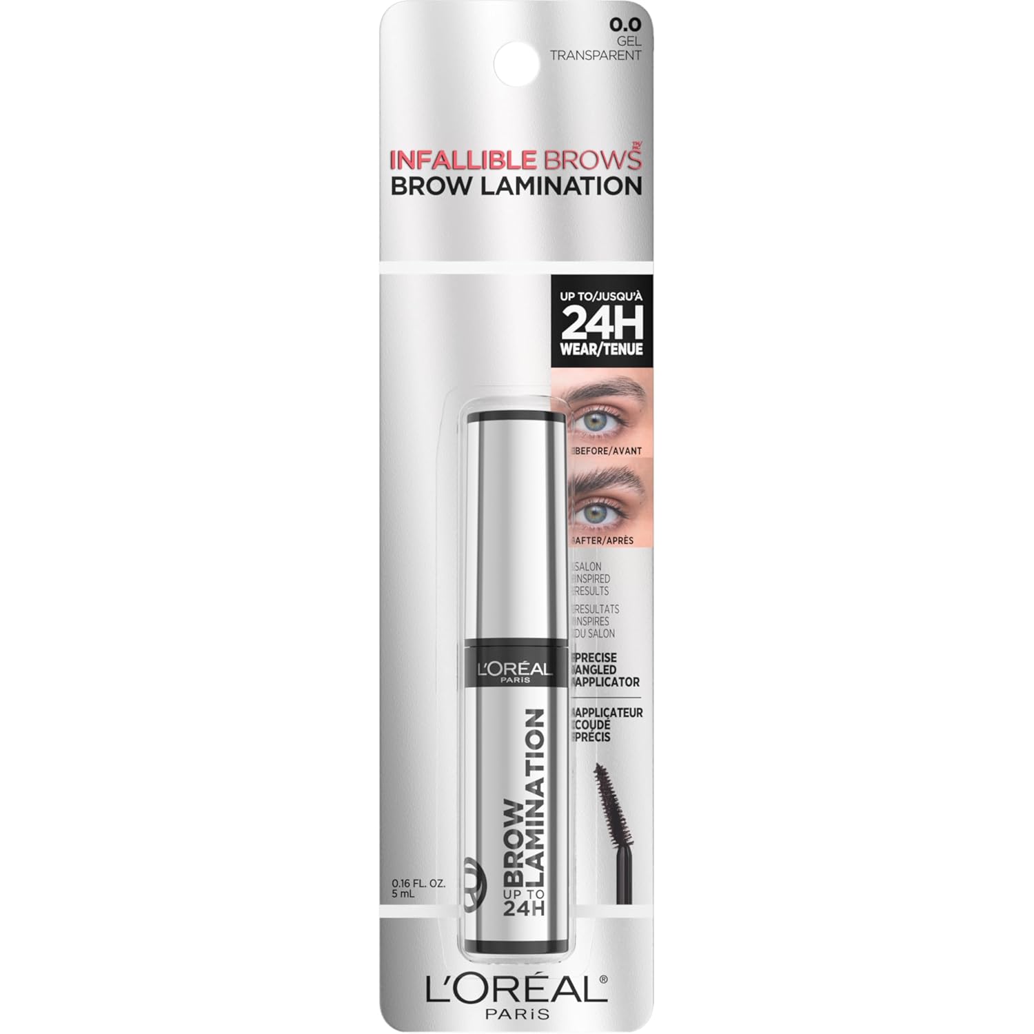 L'Oreal Paris Infallible Brow Lamination Gel - 24H Water-Resistant Clear Eyebrow Tint for Fuller Looking Brows, 0.16 Fl Oz