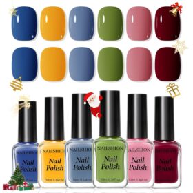 Winter Collection Nail Polish Set – 6-Piece Burgundy, Grey & Red Quick Dry Nail Lacquer | HEMA-Free, Vegan Formula for DIY Manicures & Christmas Gifts