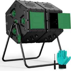 TOP XIAN 45 Gallon Dual Chamber Compost Tumbler – 170L Rotating Outdoor Compost Bin with Easy Assembly, 360° Turning System & Adjustable Vents for Garden & Yard Waste