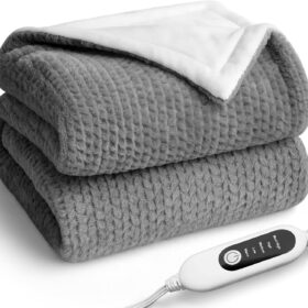 Luxury Heated Throw Blanket | 5 Heat Levels & 10H Auto-Off | Ultra-Soft Faux Rabbit Fur & Flannel, 50"x60" (Grey)