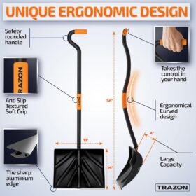 Ergonomic Snow Shovel with 18" Heavy-Duty Blade | Effortless Snow Removal for Driveways & Walkways | 58" Lightweight Aluminum Handle for Less Back Strain