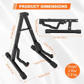 GLEAM A-Frame Guitar Stand – Universal Folding Floor Rack for Electric, Acoustic, Bass & Banjo with Scratch-Free Foam Pads (Black)