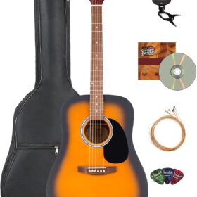 Fender FA-115 Dreadnought Acoustic Guitar Bundle - Sunburst Finish with Gig Bag, Tuner, Picks, Strings, and Instructional DVD
