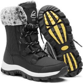 EARLDE Women's Waterproof Winter Snow Boots - Lightweight Mid-Calf Faux Fur Lined Outdoor Shoes with Non-Slip Sole