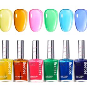 Beetles Neon Jelly Nail Polish Set – 6-Piece Bright Rainbow Collection, Quick-Dry Glossy Nail Lacquer with Keratin & Vitamin B7, Long-Lasting Summer Shades for Women