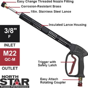 NorthStar Hot Water Pressure Washer Spray Gun - 5000 PSI, 10.5 GPM Heavy Duty Power Washing Trigger Gun with Vented Lance (Model ND20006P)