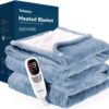 Wearable Heated Blanket Throw with Sleeves, 50x60 Fast-Heating Electric Throw with 9 Heat Settings & 1-10H Auto-Off, Cozy Sherpa Flannel for Sofa, Office, and Bed (Baby Blue)