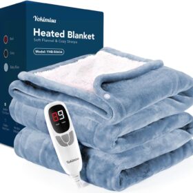 Wearable Heated Blanket Throw with Sleeves, 50x60 Fast-Heating Electric Throw with 9 Heat Settings & 1-10H Auto-Off, Cozy Sherpa Flannel for Sofa, Office, and Bed (Baby Blue)