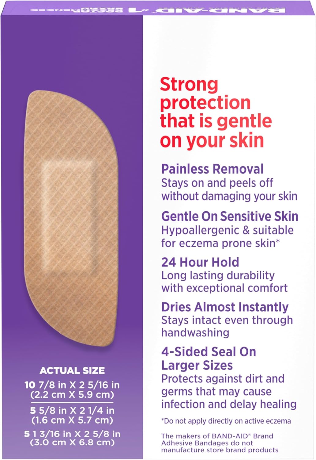 Band-Aid Brand Hypoallergenic Adhesive Bandages for Sensitive Skin – Painless Removal, 100% Sterile, Wound Protection for Eczema Prone Skin, 20 Count (Assorted)