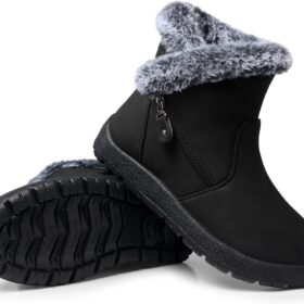SHIBEVER Women's Waterproof Winter Snow Boots - Warm Faux Fur Lined Insulated Ankle Booties for Cold Weather